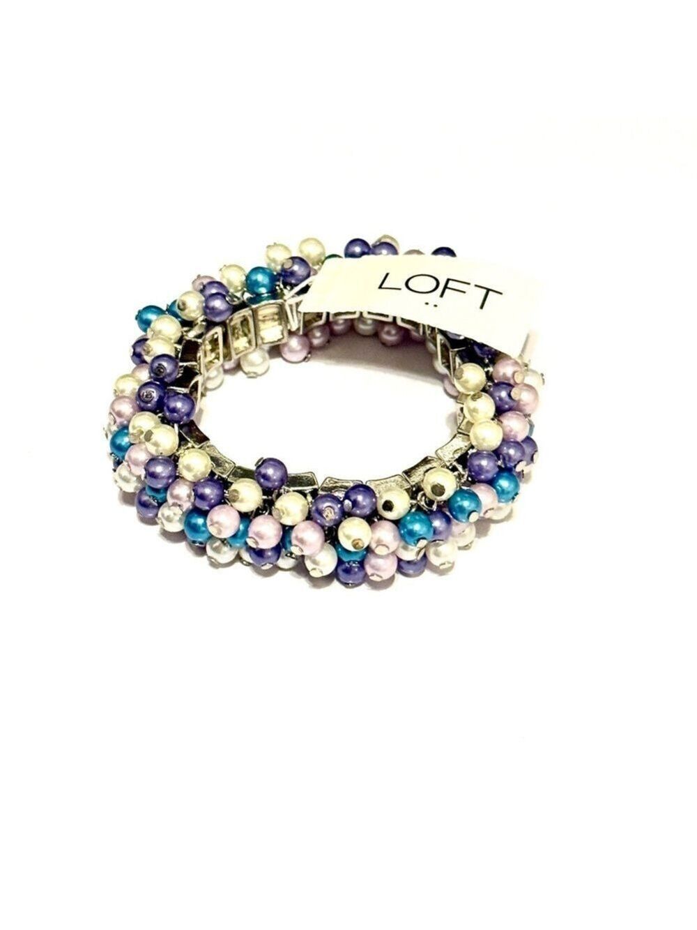 LOFT Purple Blue Pearl Cluster Stretch Bracelet NWT